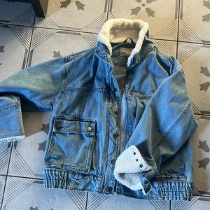Free People Ariel Cozy Denim Bomber Jacket